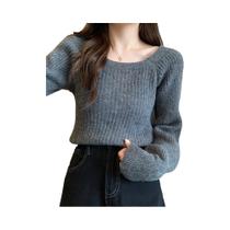 Suéter Feminino Solto De Manga Longa Bufante, Pulôver Casual De Tricô Macio Para Outono Inverno
