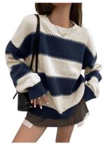 Suéter feminino SweatyRocks listrado vintage colorido azul Suéter feminino SweatyRocks listrado vintage colorido azul
