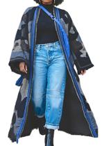 Suéter feminino Symina, de malha grossa, de frente aberta, azul Suéter feminino Symina, de malha grossa, de frente aberta, azul