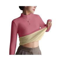 Suéter Feminino Térmico De Manga Longa Com Forro De Veludo Grosso Para Outono/Inverno