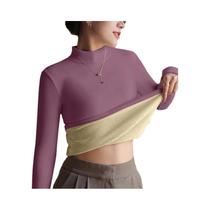Suéter Feminino Térmico De Manga Longa Com Forro De Veludo Grosso Para Outono/Inverno