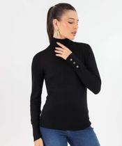 Suéter Feminino Tricô Gola Alta Botões Marisa Preto-53377
