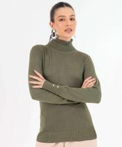 Suéter Feminino Tricô Gola Alta Botões Marisa Verde-53373