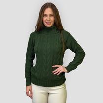 Suéter Feminino Tricô Gola Alta Trançado Casual Inverno - GIP ECOMMERCE