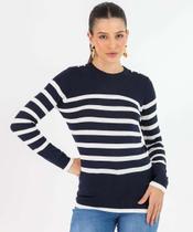 Suéter Feminino Tricô Listrado Pérolas Marisa Azul-53389
