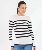 Suéter Feminino Tricô Listrado Pérolas Marisa Off Whit-53385