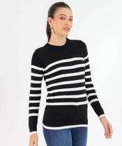 Suéter Feminino Tricô Listrado Pérolas Marisa Preto-53381 Suéter Feminino Tricô Listrado Pérolas Marisa Preto-53381