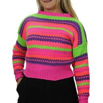 Suéter Feminino Tricot Lã Colorido Inverno Moda Estilo