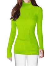Suéter feminino v28 elástico de gola alta, tricotado em limão, 2X