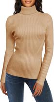 Suéter feminino v28, elástico, de gola alta, tricotado, fino, cáqui