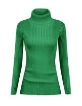 Suéter feminino v28 elástico de gola alta tricotado verde floresta XS