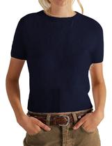 Suéter feminino Vimida, felpudo, manga curta, peludo, azul marinho, xl