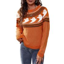 Suéter feminino vintage de bolinhas JUNBOON Halloween Ghost Suéter feminino vintage de bolinhas JUNBOON Halloween Ghost