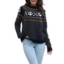 Suéter feminino vintage de bolinhas JUNBOON Halloween Ghost Suéter feminino vintage de bolinhas JUNBOON Halloween Ghost