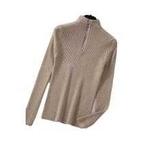Suéter Feminino Vintage De Tricô Com Zíper E Manga Longa, Gola Alta, Casual E Elegante