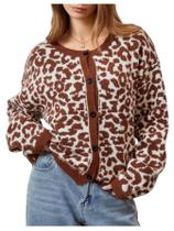 Suéter feminino WDIRARA Leopard Fuzzy Knit Claret XS