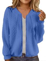 Suéter feminino WROLEM com capuz com zíper e capuz azul