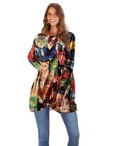 Suéter feminino YESNO 2024 estampado de grandes dimensões com gola de barco