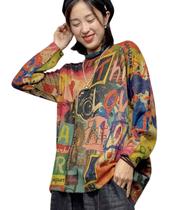 Suéter feminino YESNO, estampado, pulôver de grandes dimensões, casuais, soltos, de manga comprida, 3GG, S01 CR102