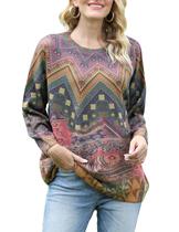 Suéter feminino YESNO, estampado, suéteres de pulôver grandes, casuais, soltos, de manga comprida, S S01 CR35