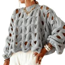 Suéter feminino Yimoon Hollow Out, cinza, tamanho GG