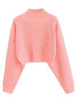 Suéter feminino ZAFUL de gola alta recortada, manga lanterna, tricotado