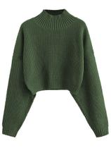 Suéter feminino ZAFUL de gola alta recortada, manga lanterna, verde