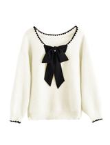 Suéter feminino ZAFUL, laço, malha grossa, gola redonda, manga comprida