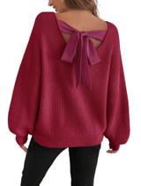 Suéter feminino ZAFUL, laço, malha grossa, gola redonda, vermelho, GG