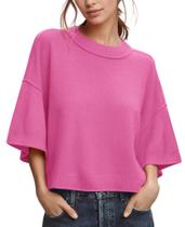 Suéter feminino ZDC, manga 3/4, cortado, leve, rosa