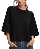 Suéter feminino ZDC, manga 3/4, manga 3/4, blusa cortada preta Suéter feminino ZDC, manga 3/4, manga 3/4, blusa cortada preta