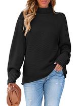 Suéter feminino ZESICA, gola alta, manga asa de morcego, preto