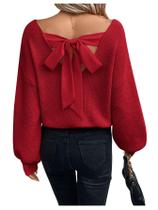 Suéter GORGLITTER Bow Cable Knit feminino vermelho com decote em V GG