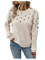 Suéter GORGLITTER Floral Bordado em Crochê Feminino Bege M