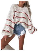 Suéter GORGLITTER listrado de grandes dimensões tricotado feminino branco