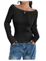 Suéter GORGLITTER Off The Shoulder Cable Knit Black Womber para mulheres