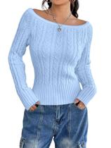 Suéter GORGLITTER Off The Shoulder Cable tricotado em azul claro Suéter GORGLITTER Off The Shoulder Cable tricotado em azul claro