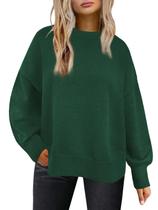 Suéter Grace's Secret de grandes dimensões com gola redonda verde canelada