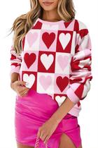 Suéter HQP Valentines Love Heart Graphic feminino rosa Suéter HQP Valentines Love Heart Graphic feminino rosa