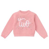 Suéter IDOPIP Toddler Girls rosa com dois bordados Suéter IDOPIP Toddler Girls rosa com dois bordados