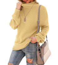 Suéter Jouica feminino de outono com gola alta, pulôver verde