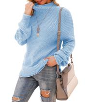 Suéter Jouica, pulôver feminino de gola alta, acrílico azul