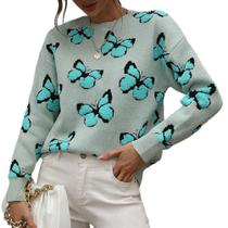 Suéter JUNBOON feminino, gola redonda, manga comprida, estampado Suéter JUNBOON feminino, gola redonda, manga comprida, estampado