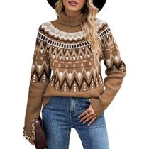 Suéter Junboon Vintage Listrado Color Block com gola alta para mulher