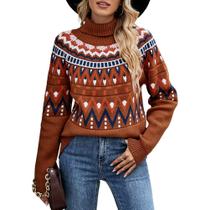 Suéter Junboon Vintage Listrado Color Block com gola alta para mulher