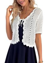 Suéter Kate Kasin Branco Crochê Bolero Manga Curta Suéter Kate Kasin Branco Crochê Bolero Manga Curta