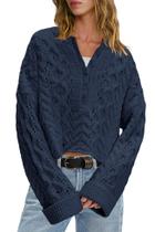 Suéter LAMISSCHE Cable Knit Cropped Oversize azul-marinho para mulheres