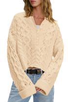 Suéter LAMISSCHE Cable Knit Cropped Oversize Bege para mulheres