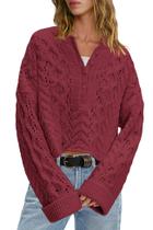 Suéter LAMISSCHE Cable Knit Cropped Oversize vermelho vinho para mulheres