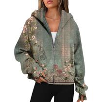 Suéter leve com capuz COTECRAM Zip Up verde XXL para mulheres